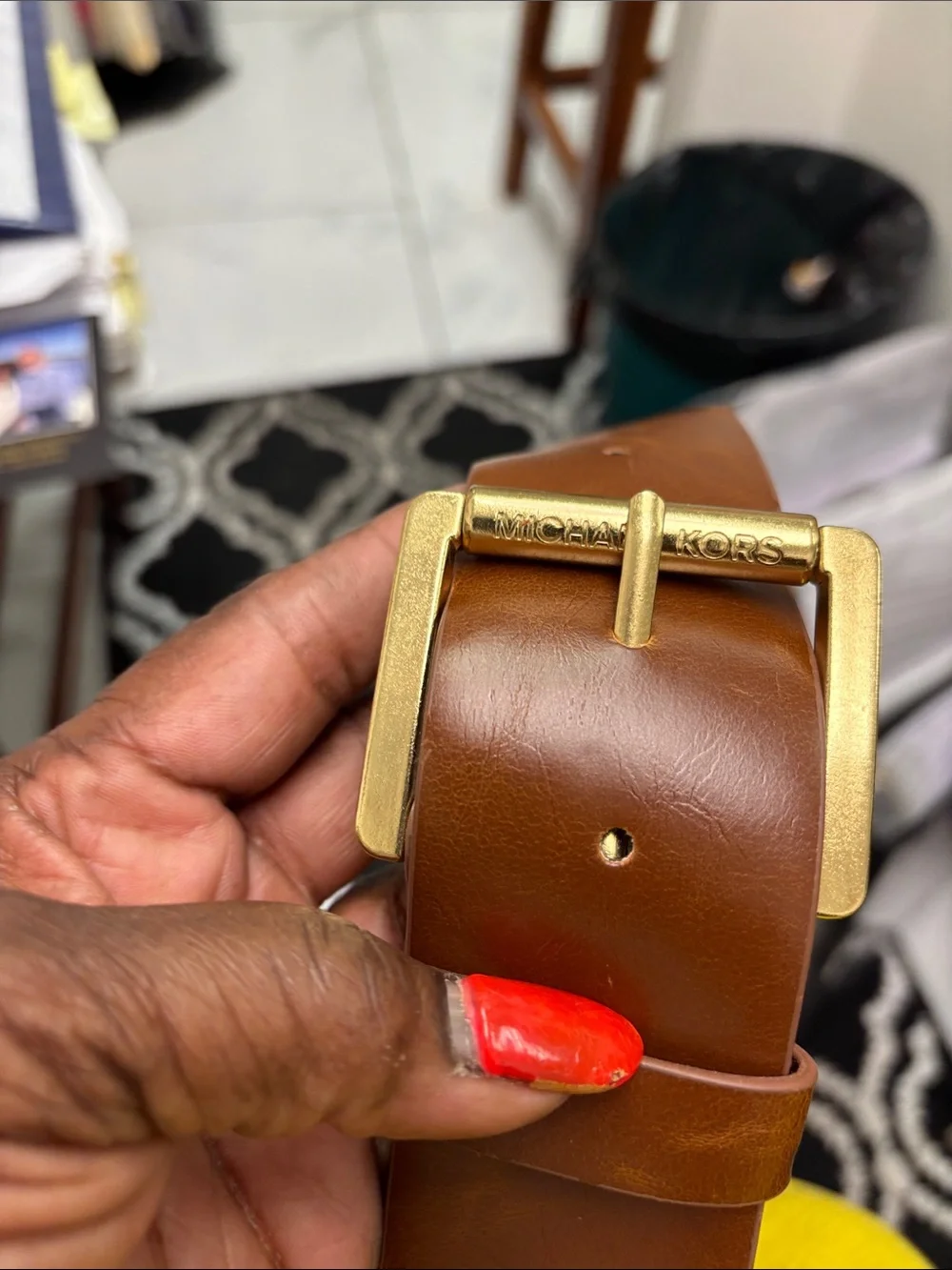 Michael Kors Brown Leather Belt with Gold-Tone Buckle - L 38”, waist 34-38, NWOT
